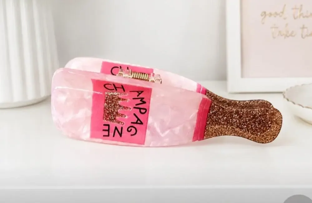 Acetate Champagne Bottle Pink Hair Claw Clip